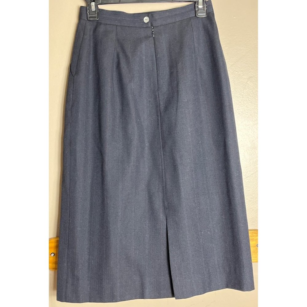 Alcott & Andrews Wool Pinstriped Black Pencil Knee Length Skirt Lined Womens 4 - Picture 3 of 7